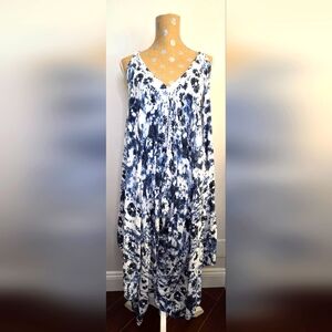 JAPNA Tie-Dye Sleeveless  Jumpsuit Sz S Extra Wide Leg Pockets Gypsy Boho Beach